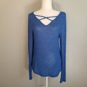 💘SO Turkish Sea Blue Long Sleeve Cage Neck Top Size Large